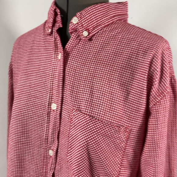 DCC Top Women Size Large Red & White Checks Button Down Collar Long Sleeves - Picture 4 of 10